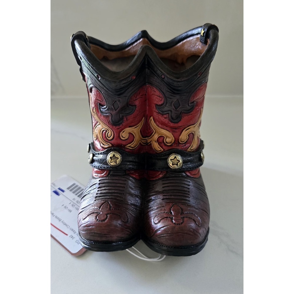 Gerson Company Resin Cowboy Boots‎ Planter 5.25 In Brown Orange New With Tag